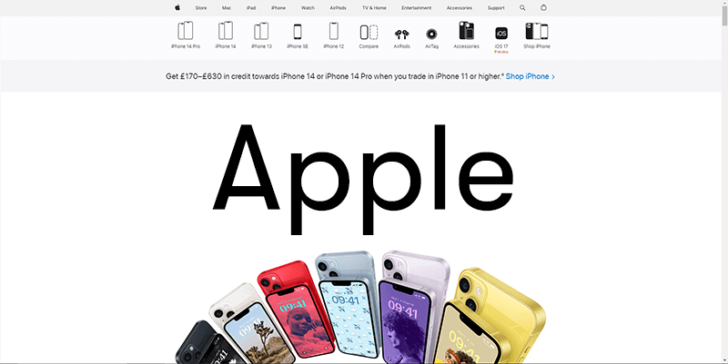 Apple website with large Apple text in front