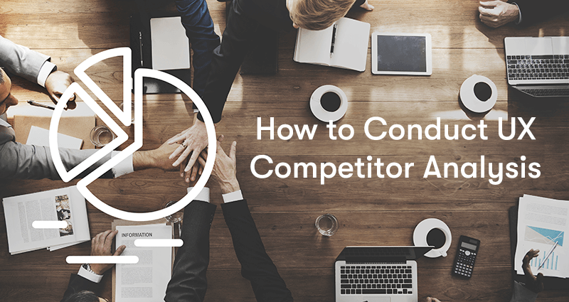How to conduct UX competitor analysis with people sat around a desk with laptops and tables on the table with paper with graphs on them.