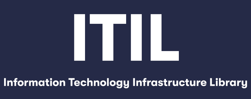 A picture with large text saying ITIL, below that in smaller text is the words 'Information Technology Infrastructure Library'. On a dark blue background.