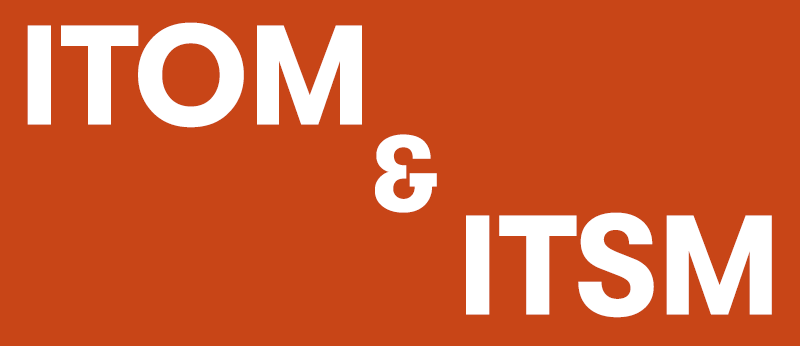 The Text ITOM and ITSM in large letters, but on different lines and slightly separated diagonally. On a dark orange background.