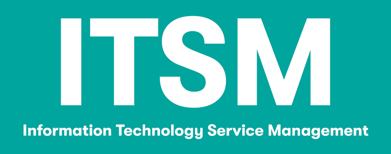 A picture with large letters spelling ITSM, underneath that is the text 'Information Technology Service Management' Explaining the acronym. On a turquoise background.