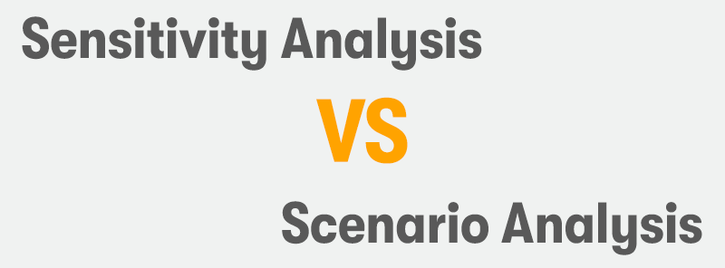 The text 'Sensitivity Analysis' at the top, with a large orange 'vs' in the middle, below is the text 'Scenario Analysis' on a light grey background.