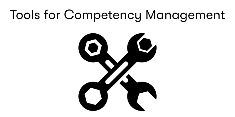 Tools for Competency Management text at the top and two black and white spanners in the shape of a cross below