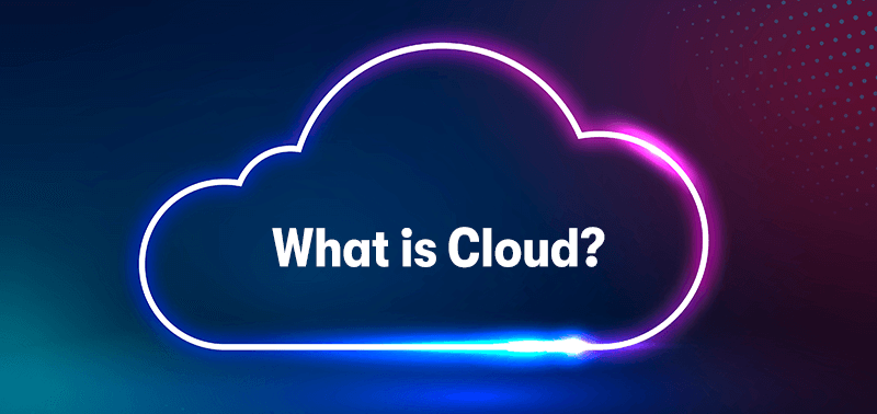 A picture of a cloud, with a dark blue background. With the text 'What is Cloud?' in the middle of the cloud.