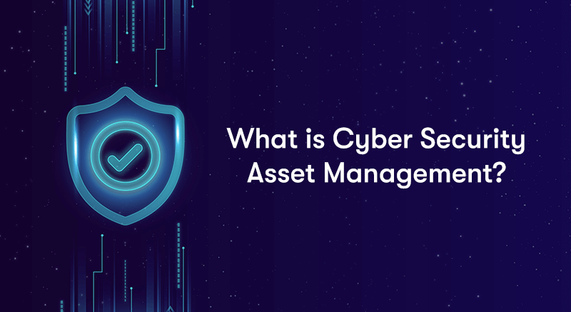 A shield with a tick in it next to the text 'what is Cyber Security Asset Management?' on a blue background