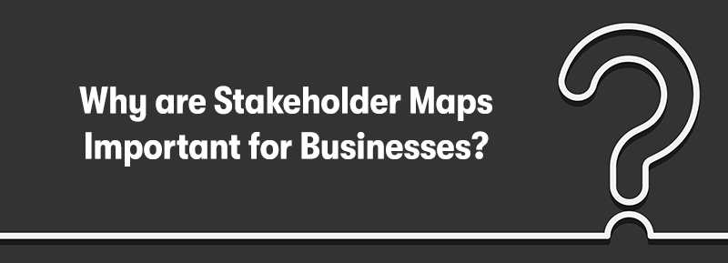 A picture of a large white question mark on the right. With the heading 'Why are Stakeholder Maps Important for Businesses?' on the right. On a dark grey background.