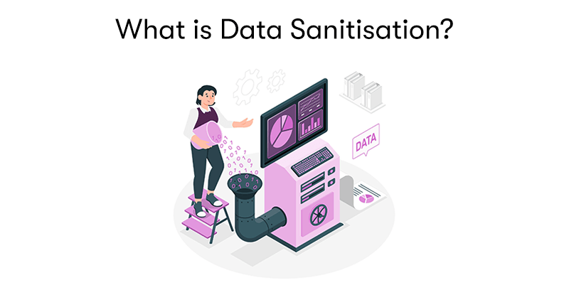 A picture of a woman doing data sanitisation and disposing of assets with the words 