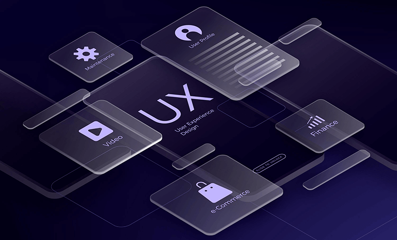 A picture of a phone expanded out into different UX elements with 